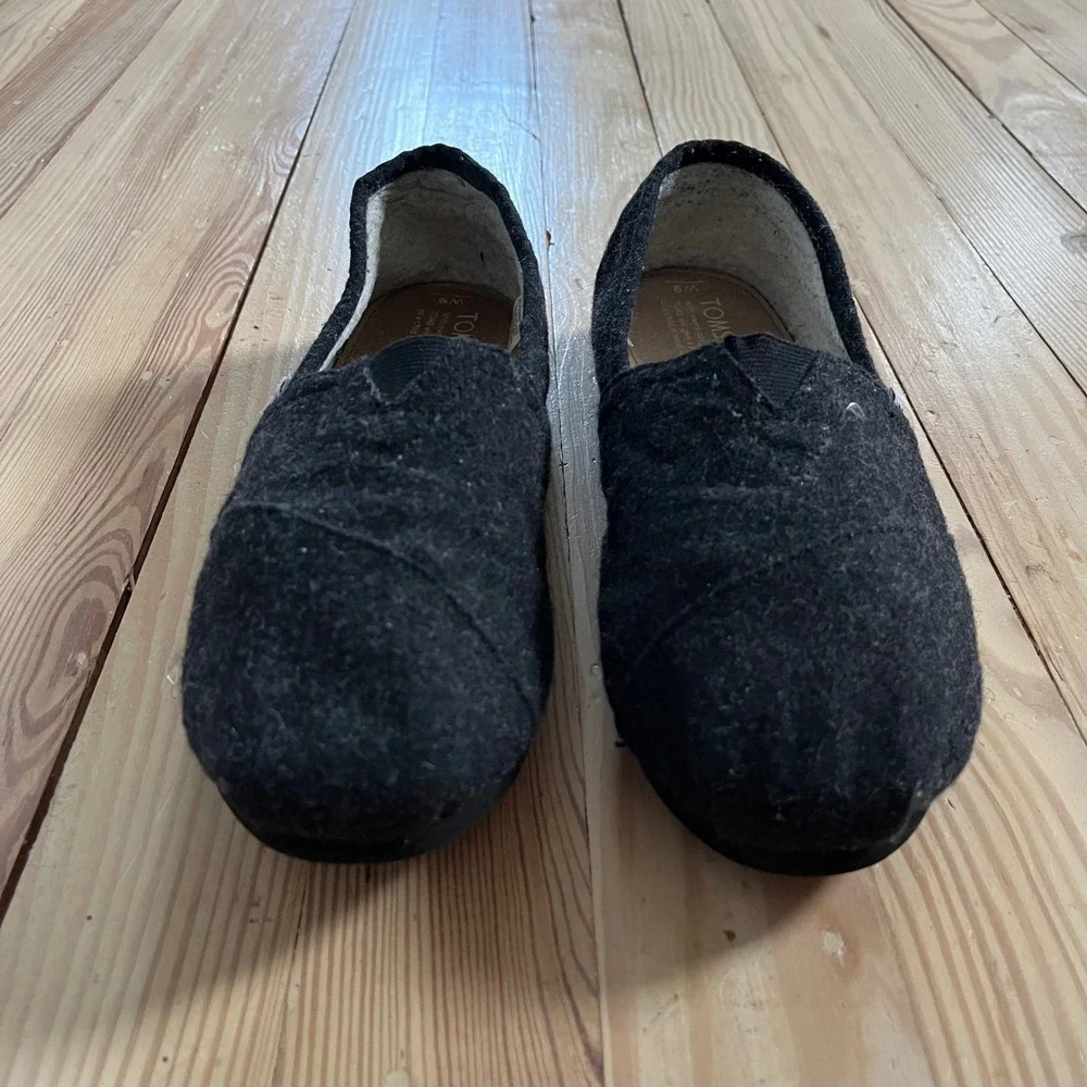 TOMS Womens Black Wool Felt Alpargata Casual Comfort Slip On Shoes Flats Size 9M